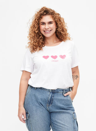 T-Shirt aus Baumwolle mit Rundhalsausschnitt und Aufdruck, B. White W. Hearts, Model image number 0