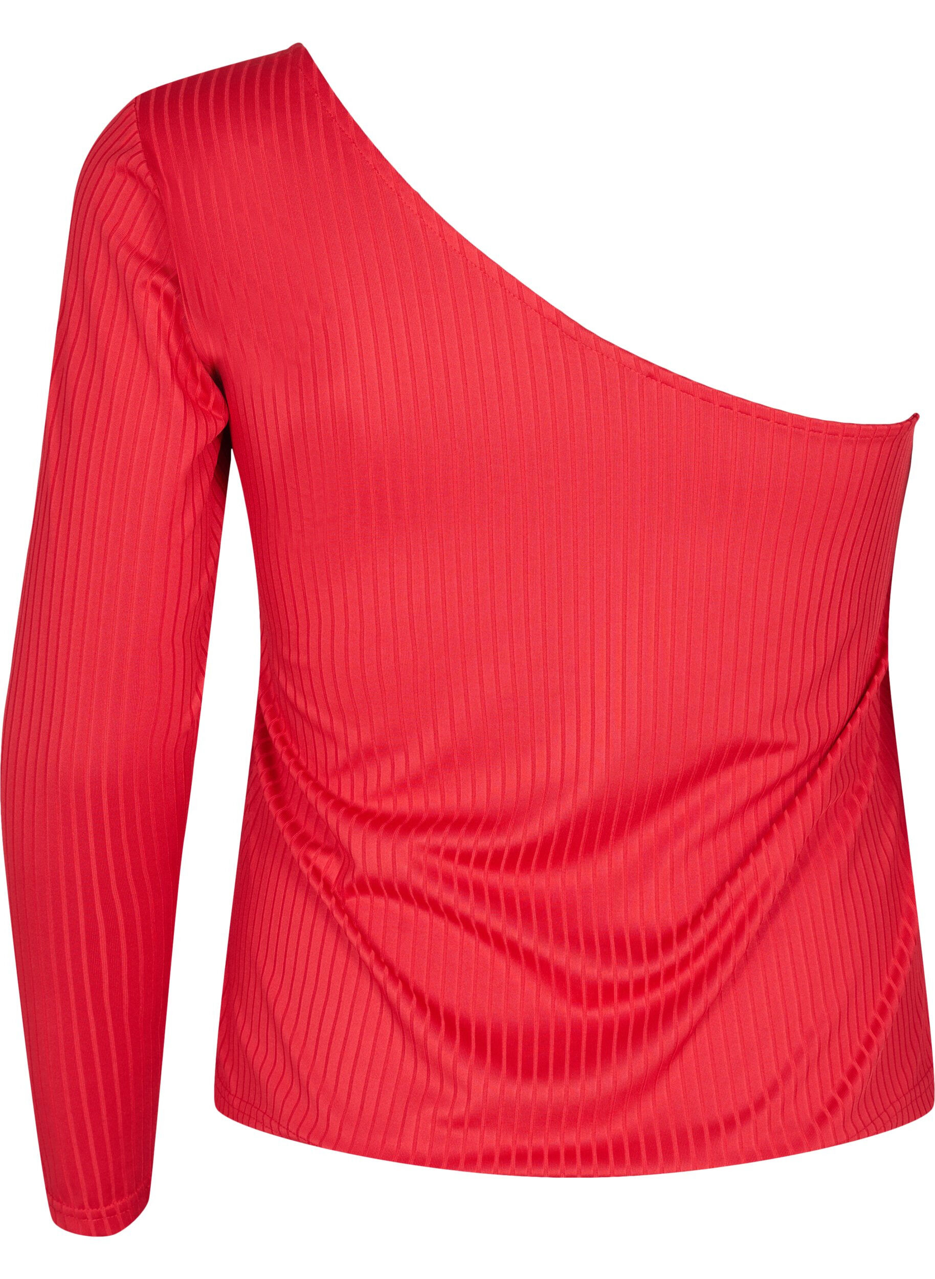 Zizzi One -Shoulder Bluse, Tango Red, Packshot image number 1