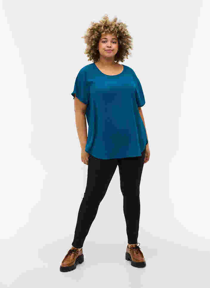 Bluse mit kurzen Ärmeln und Rundhalsausschnitt, Moroccan Blue, Model image number 2