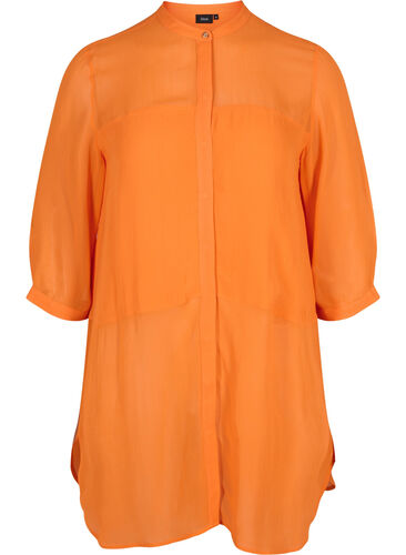 Lange Hemdbluse aus Viskose mit 3/4-Ärmeln, Orange Peel, Packshot image number 0