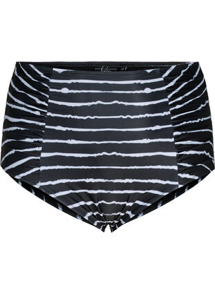 Bikini-Unterteil mit Streifen und hoher Taille, Black White Stripe, Packshot image number 0