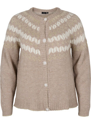 Gemusterter Cardigan mit Wolle, Simply Taupe Comb, Packshot image number 0