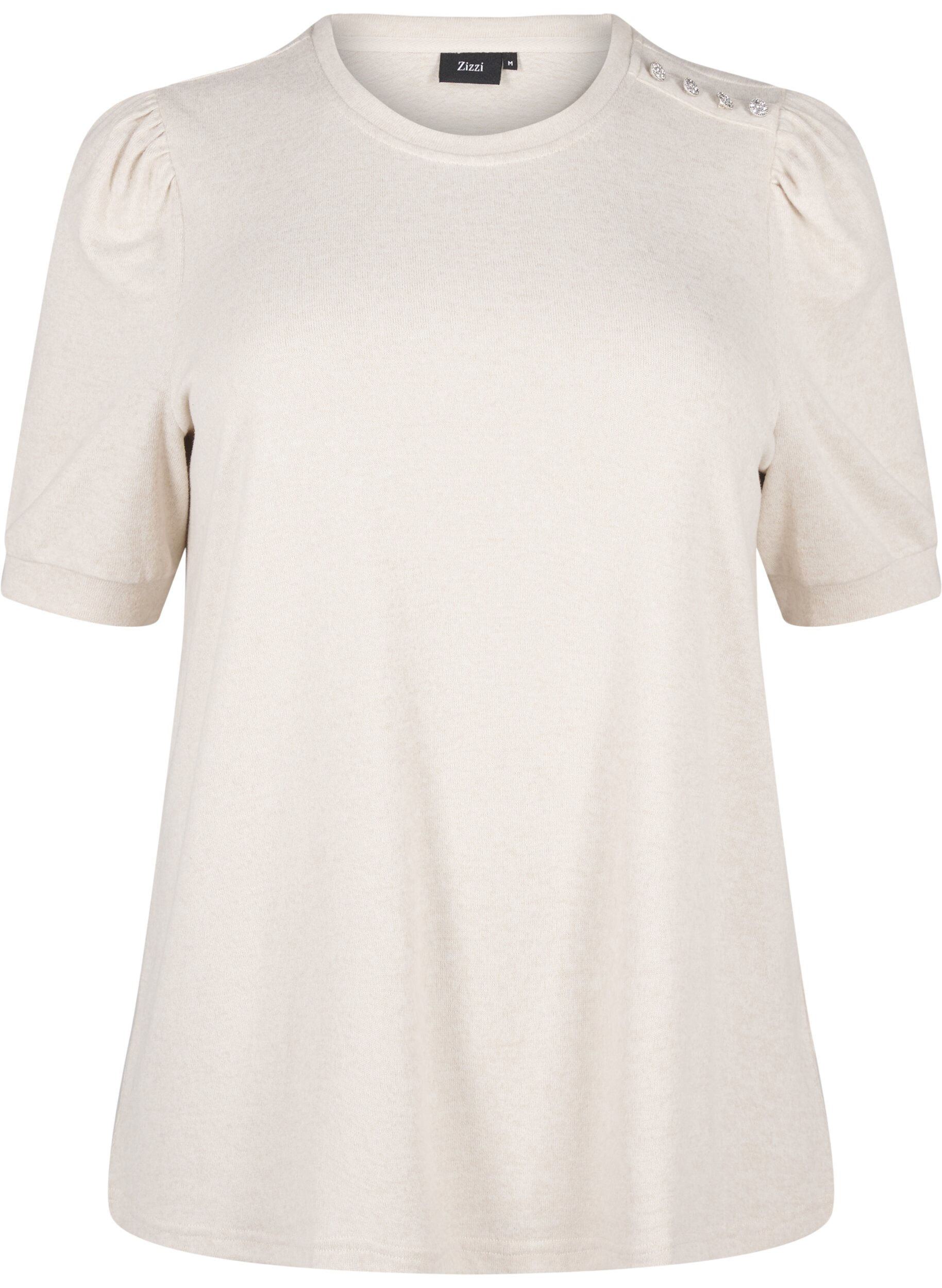 Zizzi Bluse mit Knopfdetail und kurzen Puff&auml;rmeln, Beige, Packshot image number 0