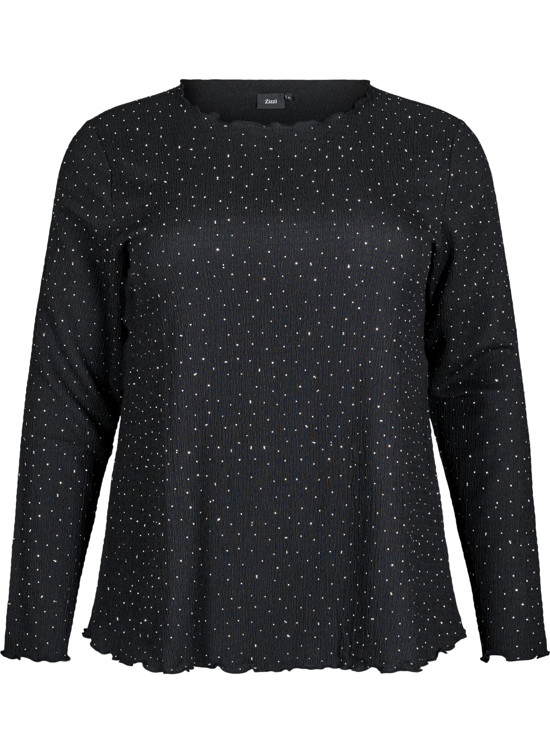 Zizzi Lang&auml;rmelige Bluse mit Strasssteinen, Schwarz, Packshot image number 0