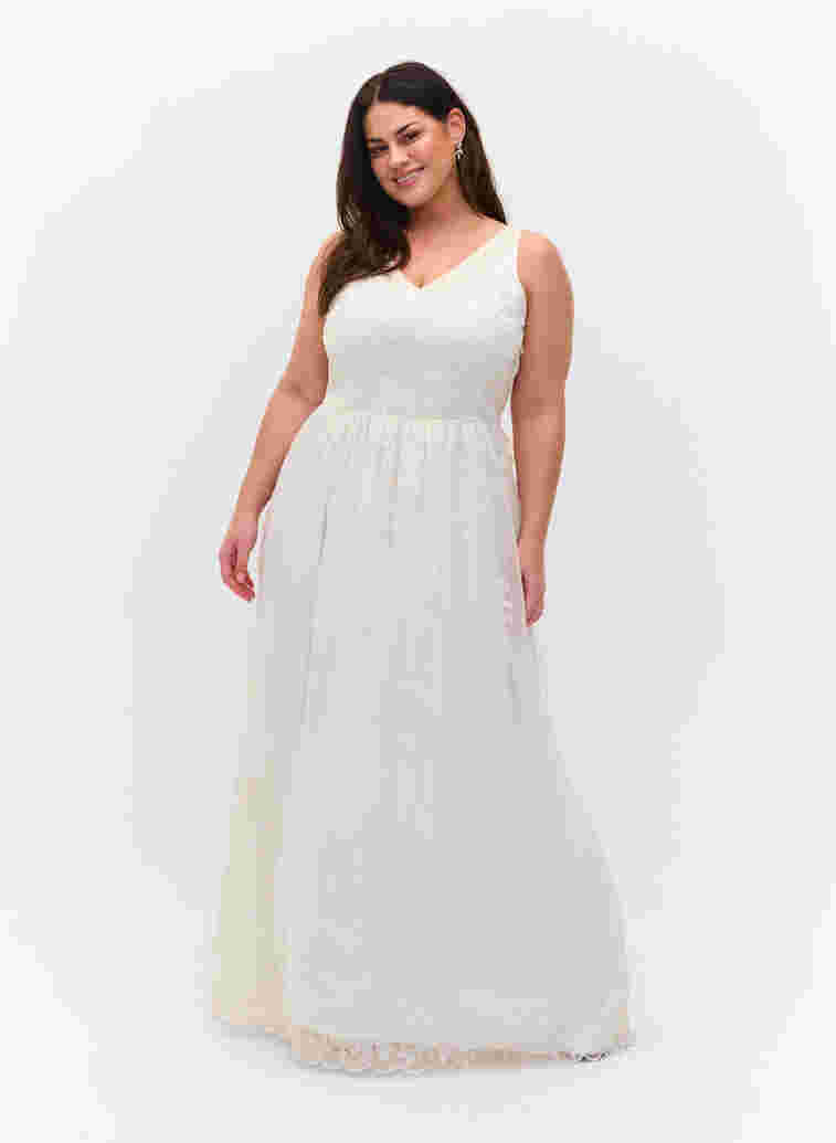 Ärmelloses Brautkleid mit V-Ausschnitt, Star White, Model image number 0