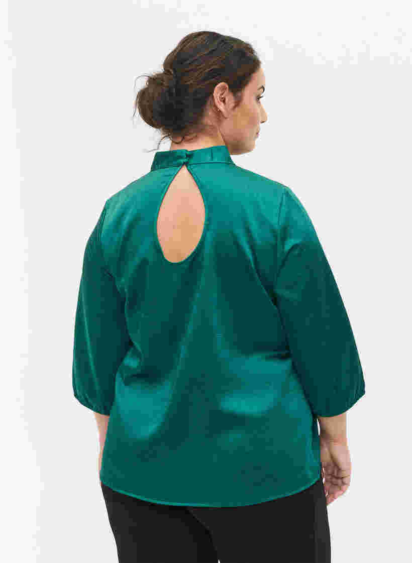 Bluse mit 3/4 Ärmeln und Stehkragen, Evergreen, Model image number 1