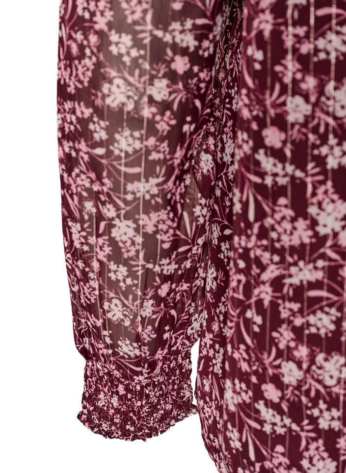 Bluse mit gebl&uuml;mtem Print und Glitzerfaden, Rot, Packshot image number 3