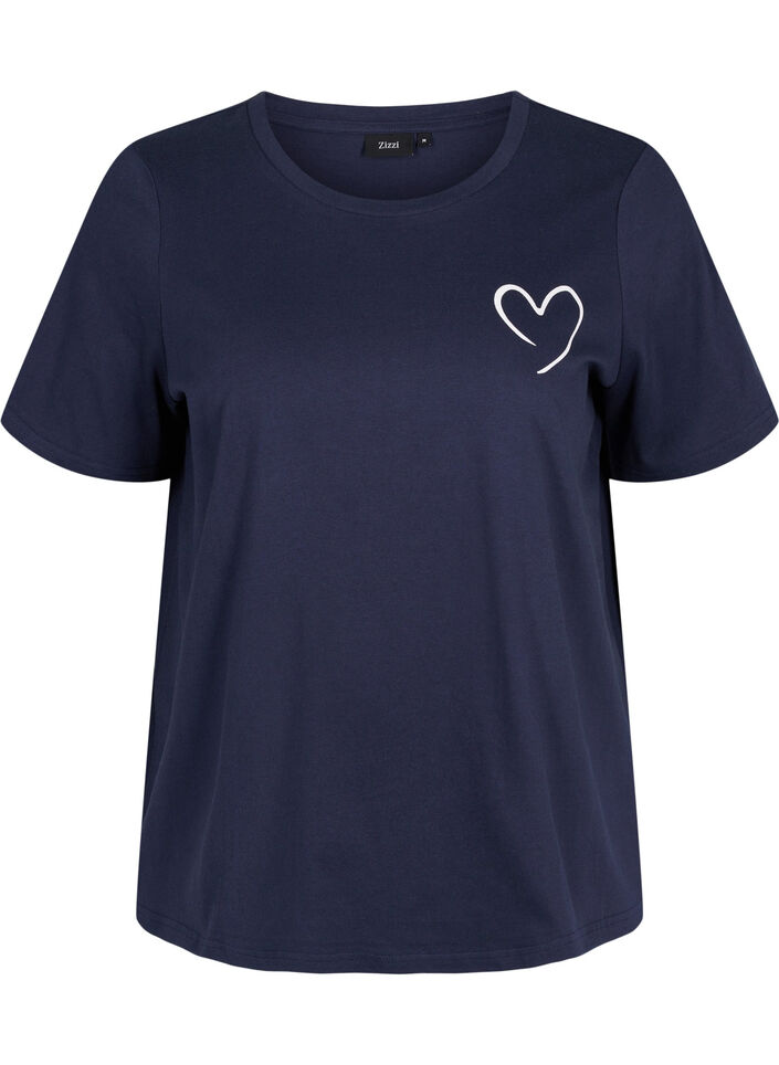 Kurzarm Pyjama-T-Shirt aus Baumwolle, Navy Blazer w. Heart, Packshot image number 0