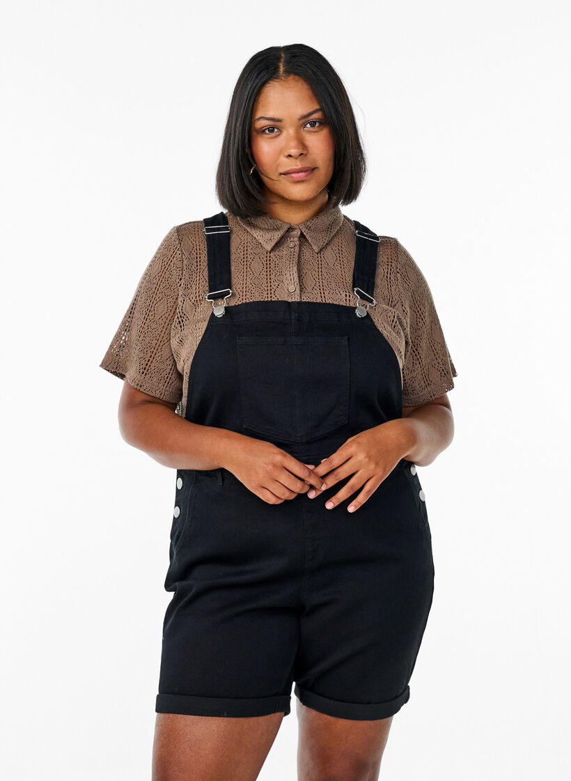 Denim Overalls Kurze Hosen, Schwarz, Model image number 0