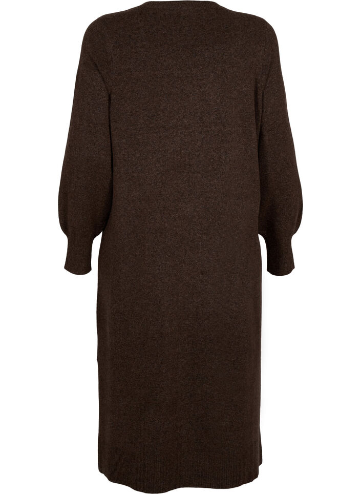 Lang&auml;rmliges Strickkleid mit V-Ausschnitt, Braun, Packshot image number 1