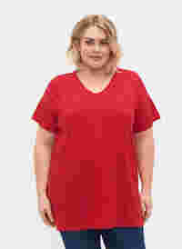 Kurzärmeliges T-Shirt mit A-Linie, Lipstick Red, Model