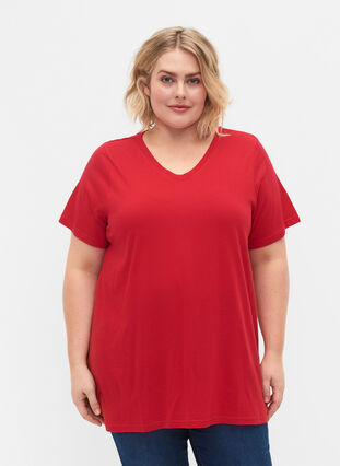 Kurzärmeliges T-Shirt mit A-Linie, Lipstick Red, Model image number 0