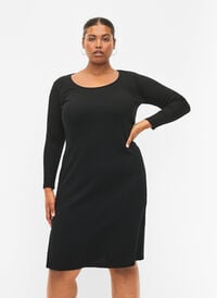 Enganliegendes Kleid mit langen Ärmel und Schlitz, Black, Model