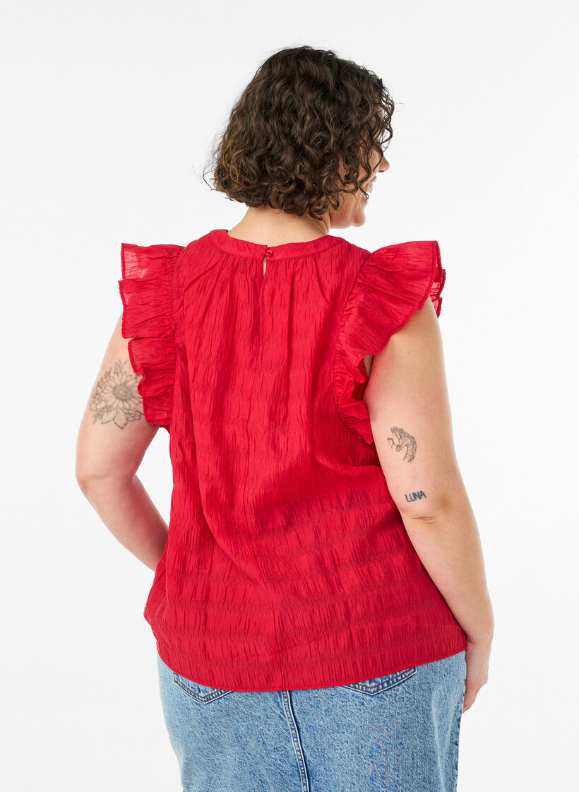 &Auml;rmellose Bluse mit Struktur und R&uuml;schen, Rot, Model image number 2