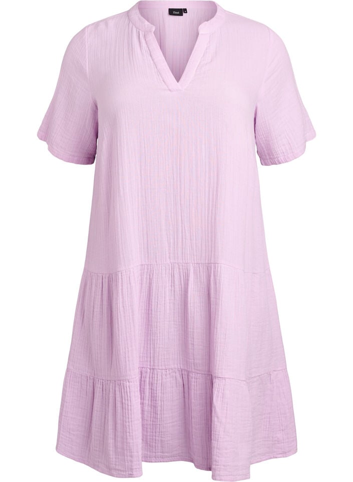 Kurzes A-Linien-Kleid aus Baumwollmusselin, lila, Packshot image number 0