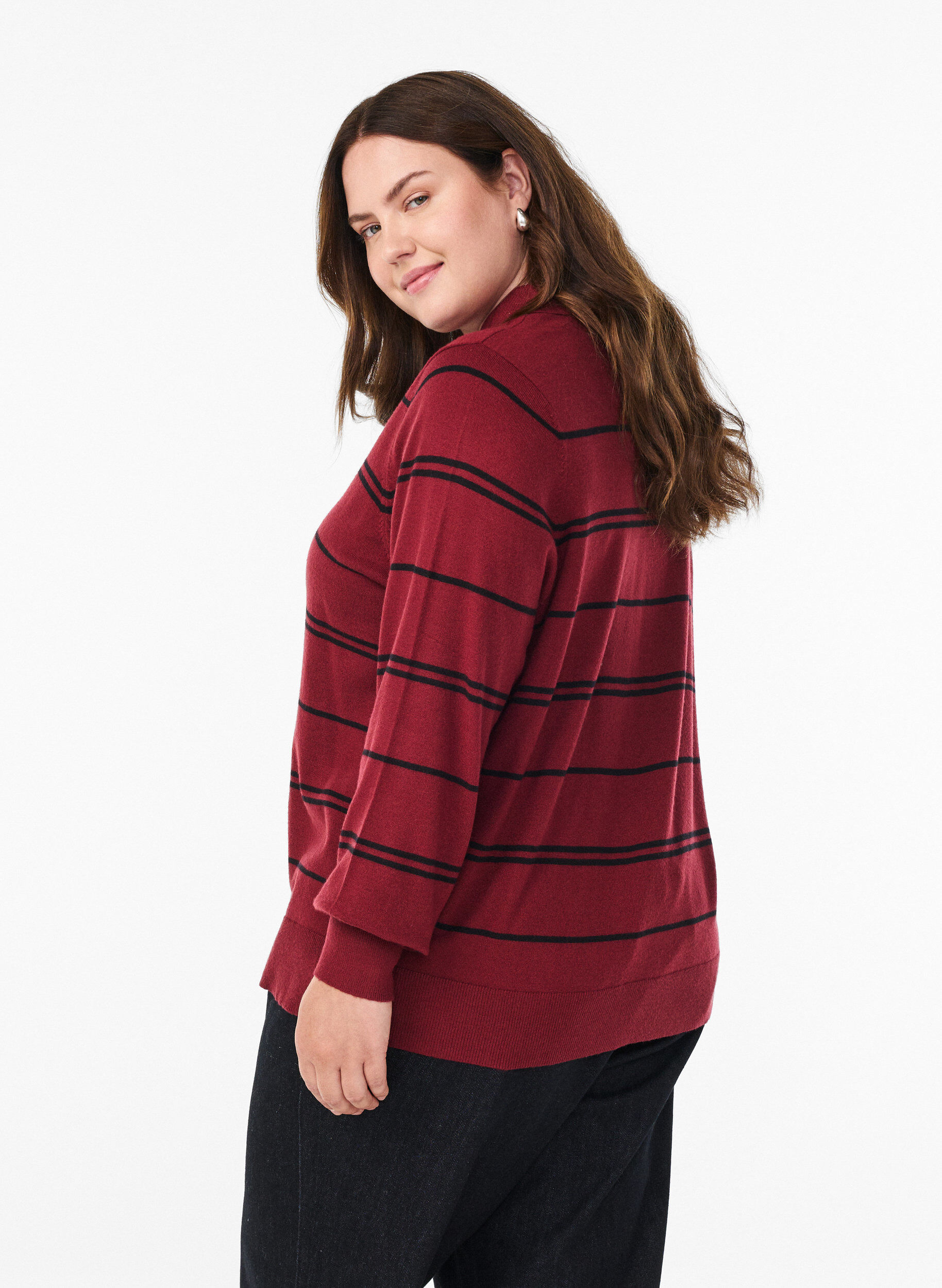Zizzi Strickbluse mit Kragen, Rot, Model image number 2