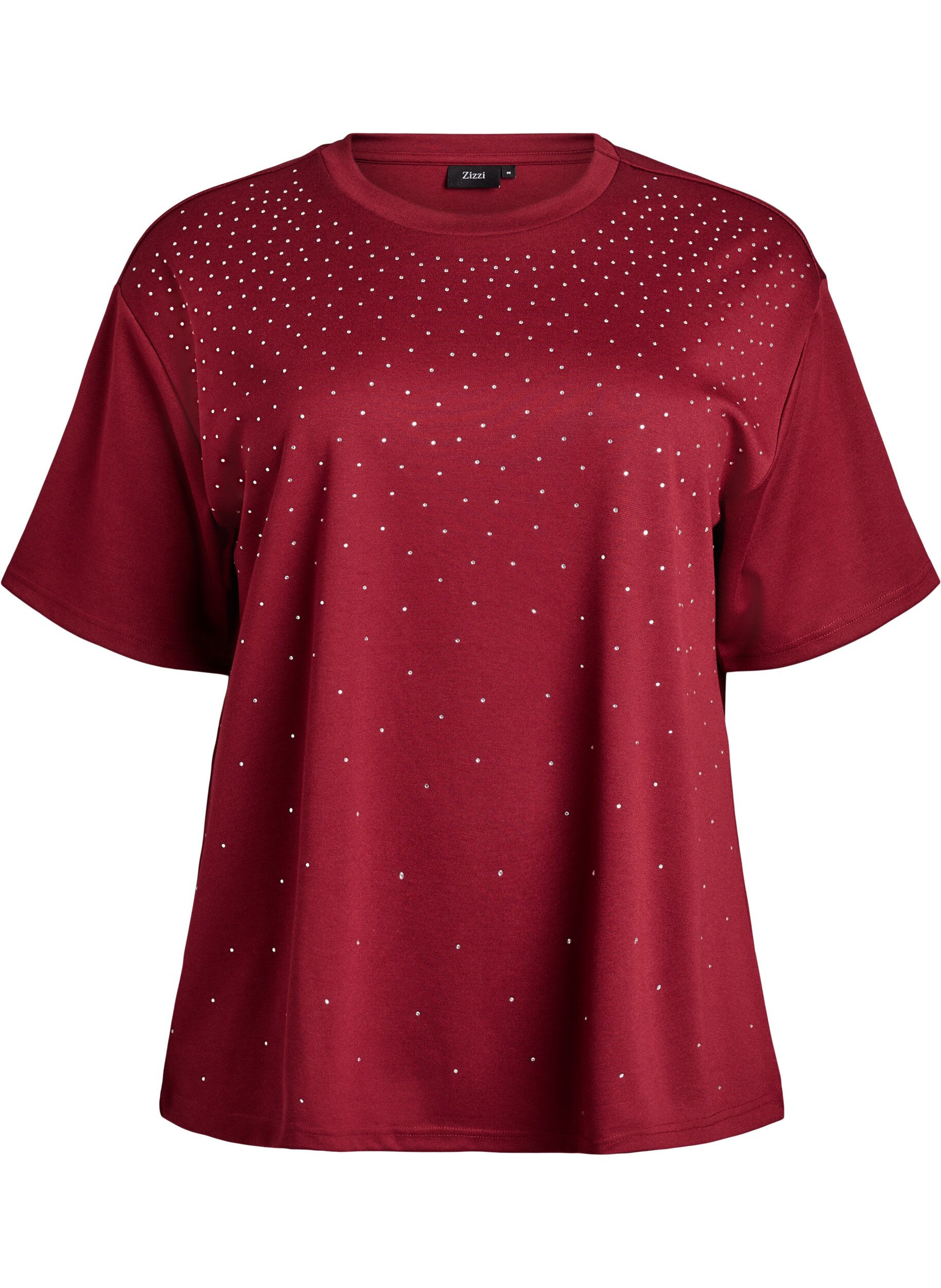 ZizziT-Shirt mit Strasssteinen und Rundhalsausschnitt, Dunkles Bordeaux, Packshot image number 0