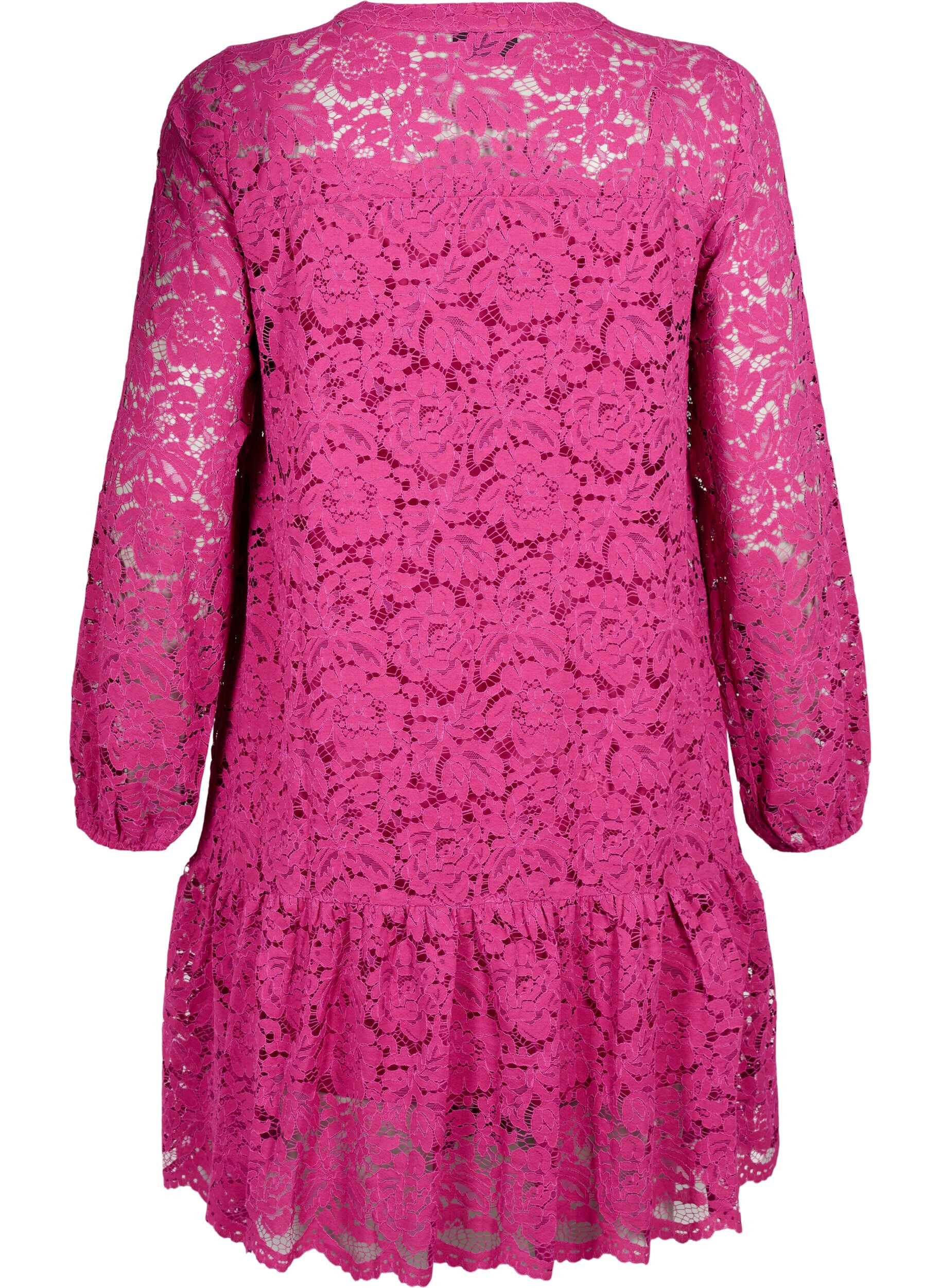 Zizzi Spitzenkleid in A-Linie mit Kn&ouml;pfen, Festival Fuchsia, Packshot image number 1
