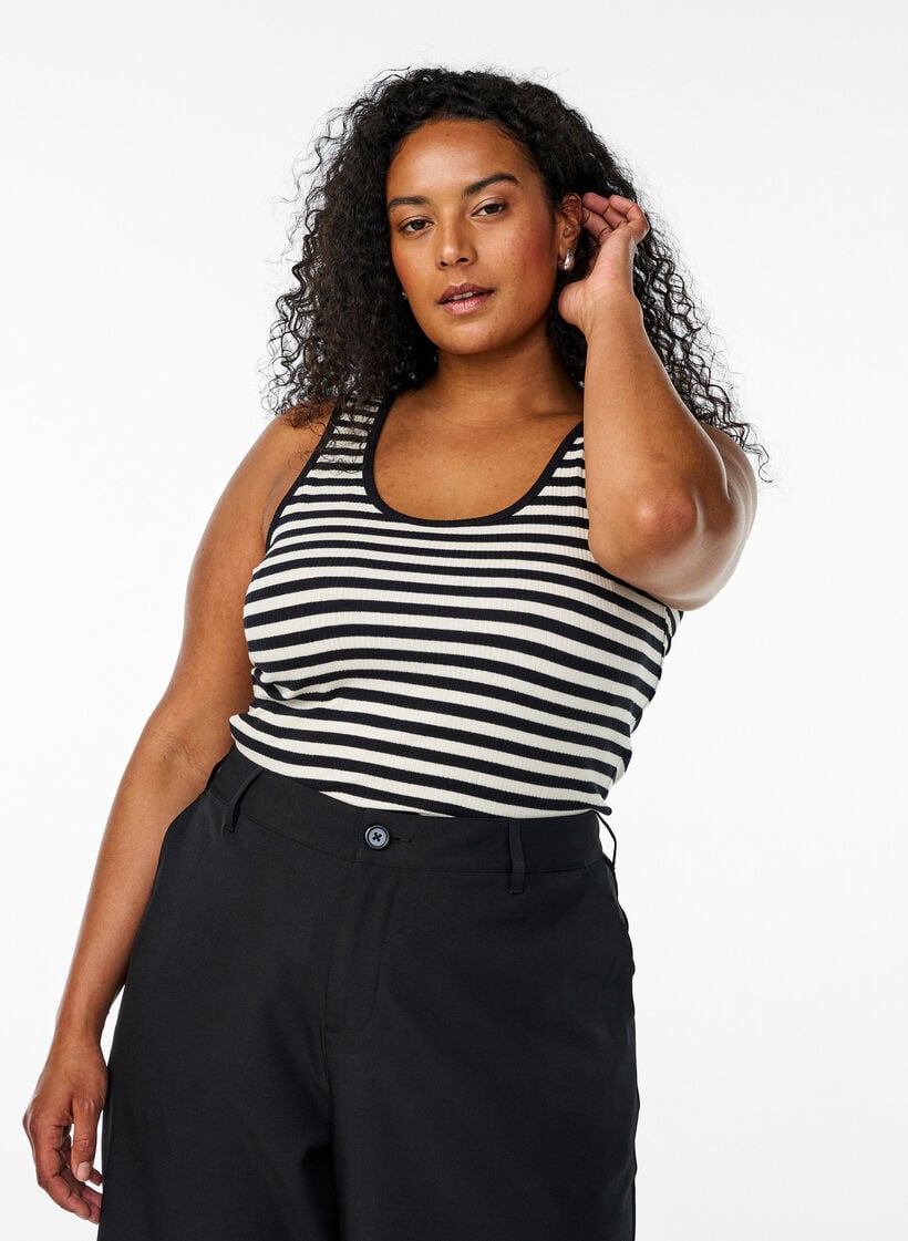 Gestreiftes Tanktop mit Rippenstruktur, Schwarz, Model image number 0