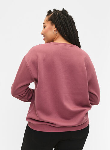 Sweatshirt mit Rüschen und Häkeldetail, Rose Brown, Model image number 1