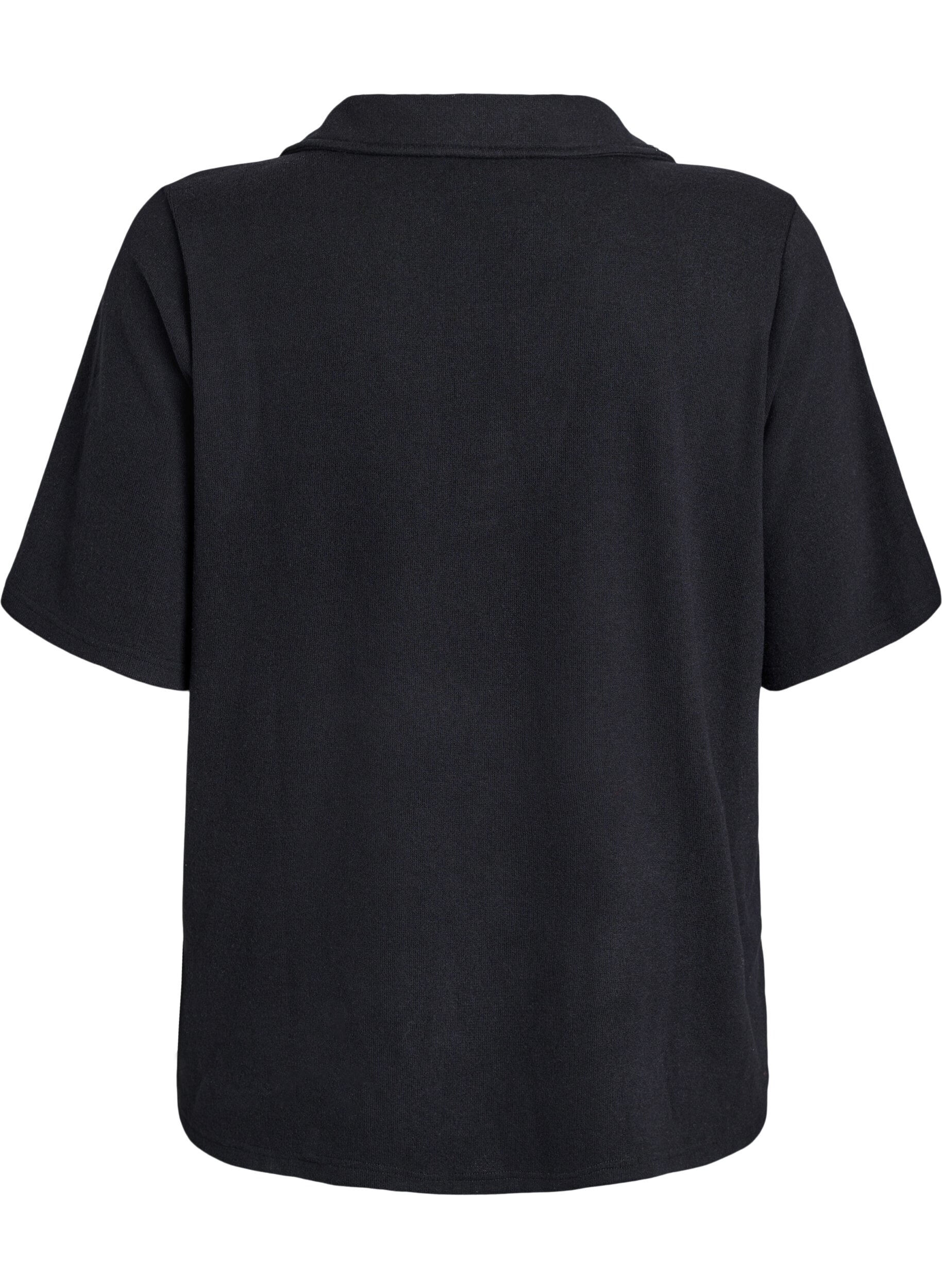 Zizzi Jersey Bluse mit Kragen und kurzen &Auml;rmeln, Schwarz, Packshot image number 1