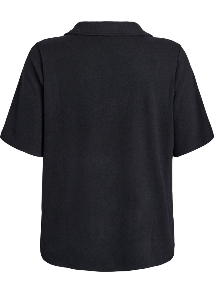 Jersey Bluse mit Kragen und kurzen Ärmeln, Schwarz, Packshot image number 1