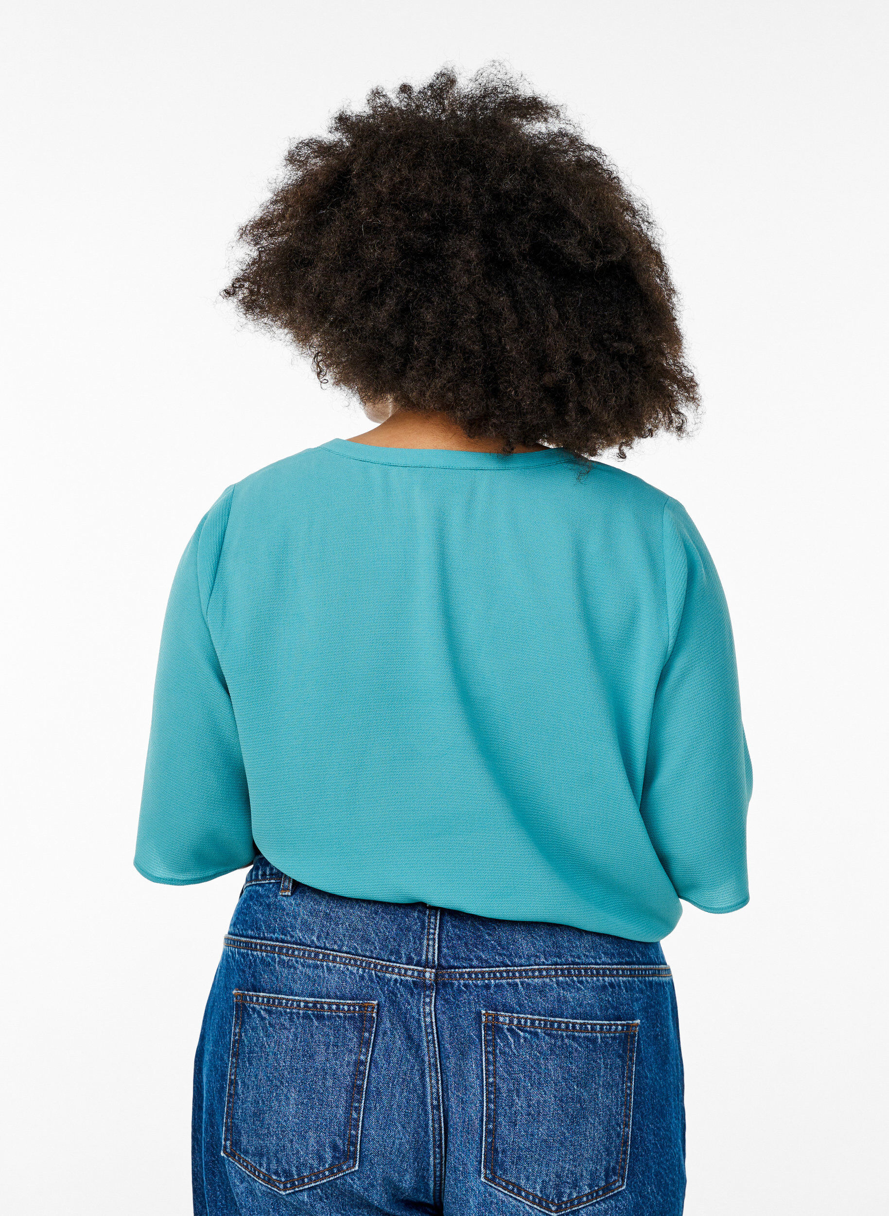 Zizzi Kurz&auml;rmlige Bluse mit V-Ausschnitt, Gr&uuml;n, Model image number 2