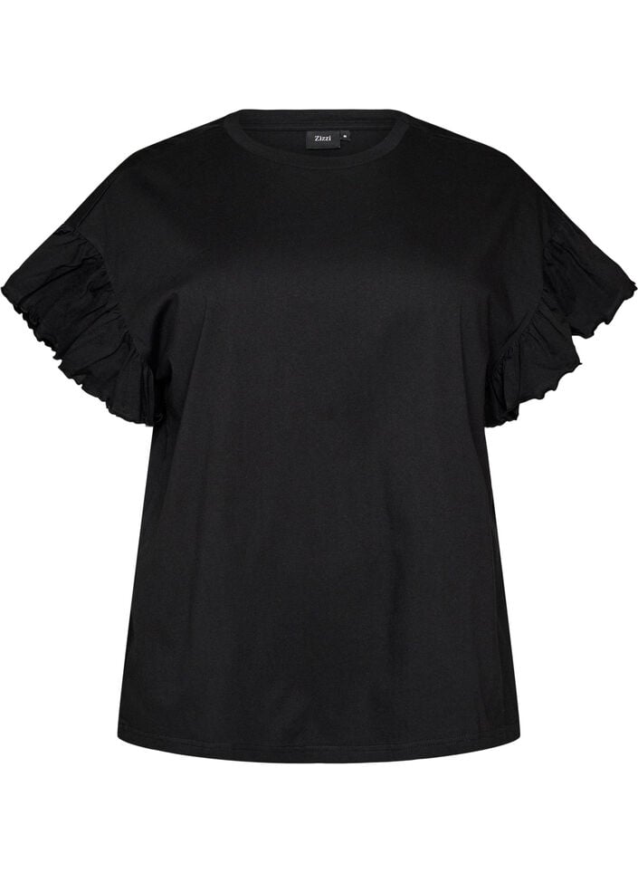 T-Shirt aus Bio-Baumwolle mit R&uuml;schen&auml;rmeln, Schwarz, Packshot image number 0