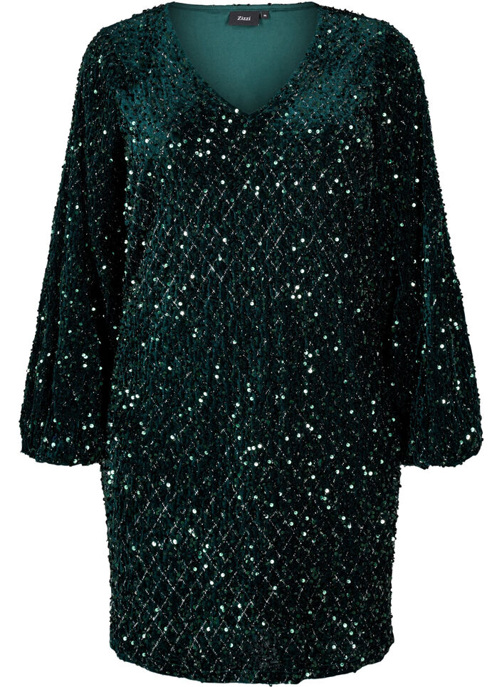 Paillettenkleid mit V-Ausschnitt und Karomuster, Rain Forest Sequins, Packshot image number 0