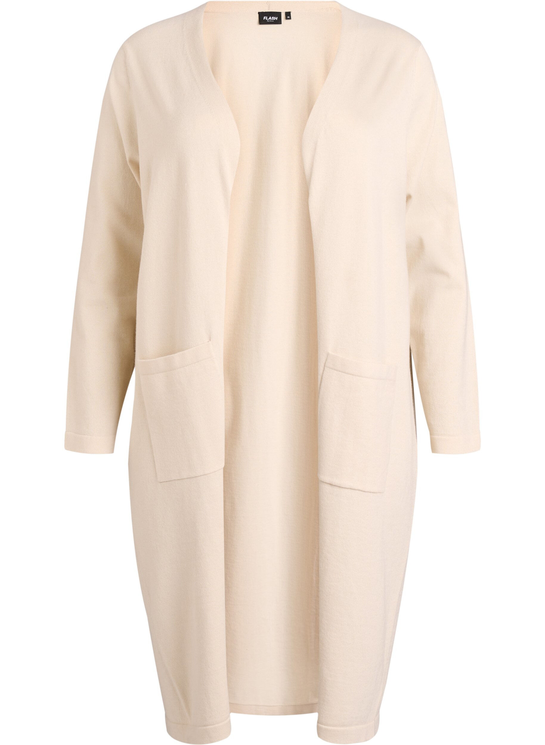 ZizziLange, offene Strickjacke mit Taschen, Beige, Packshot image number 0