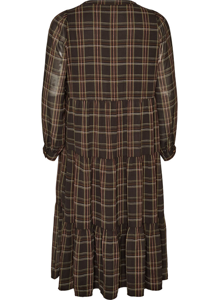 Kariertes Midikleid mit Stufenrock, Braun, Packshot image number 1
