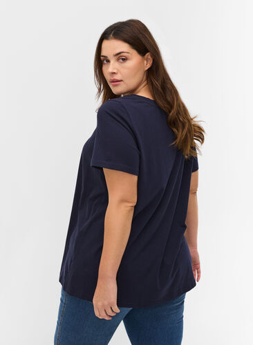 Kurzarm T-Shirt aus Baumwolle mit Aufdruck, Night Sky w. silver , Model image number 1