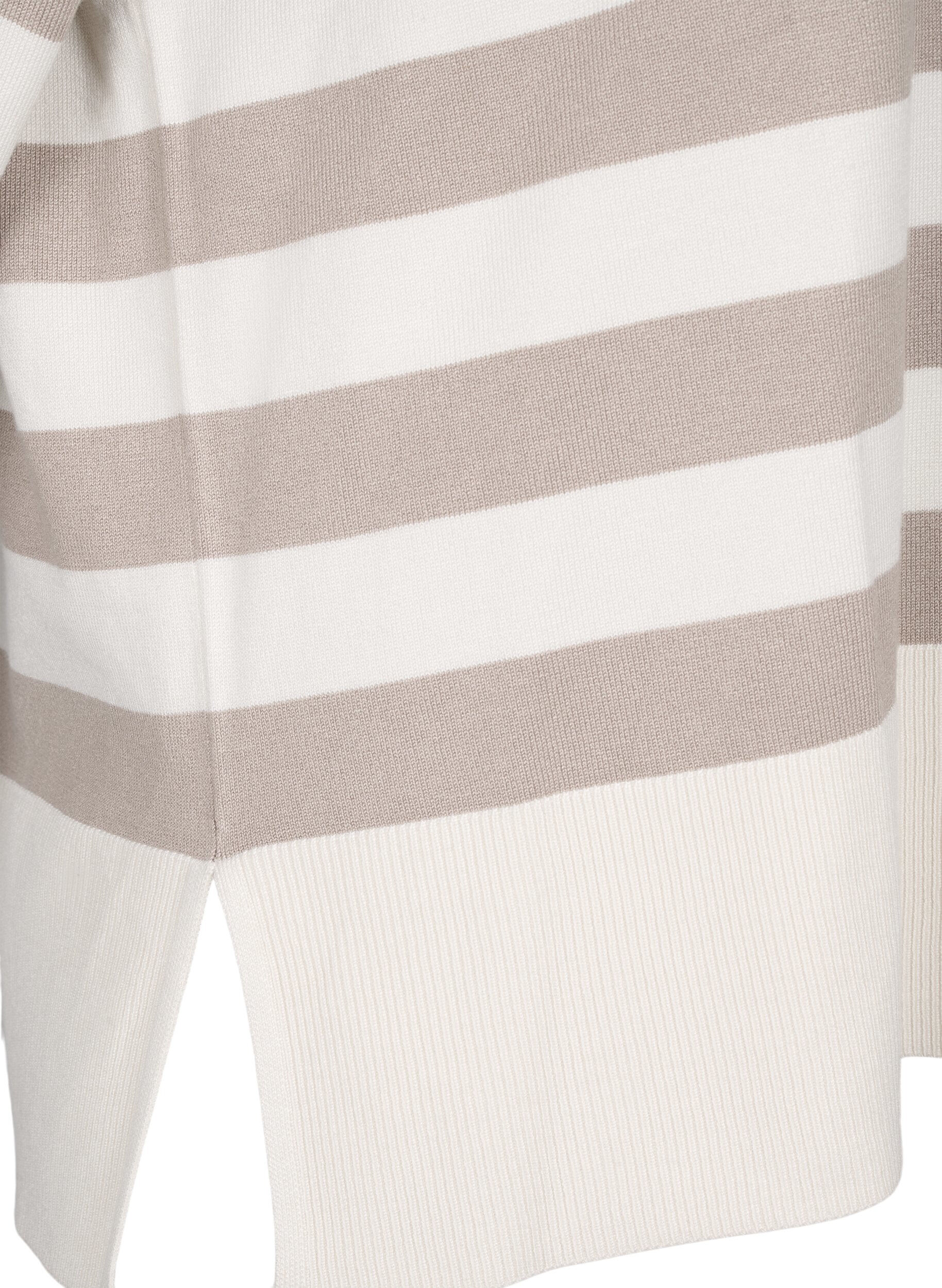 Zizzi Gestreifter Viskose-Pullover mit 3/4-&Auml;rmeln, Birch/Simply Taupe, Packshot image number 3
