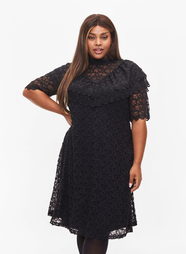 Kleid aus Spitze mit 2/4 Ärmeln, Black, Model image number 0