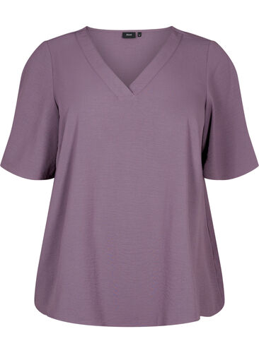 Kurzärmelige Bluse mit A-Form, Vintage Violet, Packshot image number 0