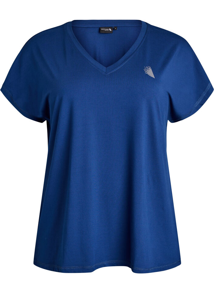 Lockeres Trainings-T-Shirt mit V-Ausschnitt, Blau, Packshot image number 0