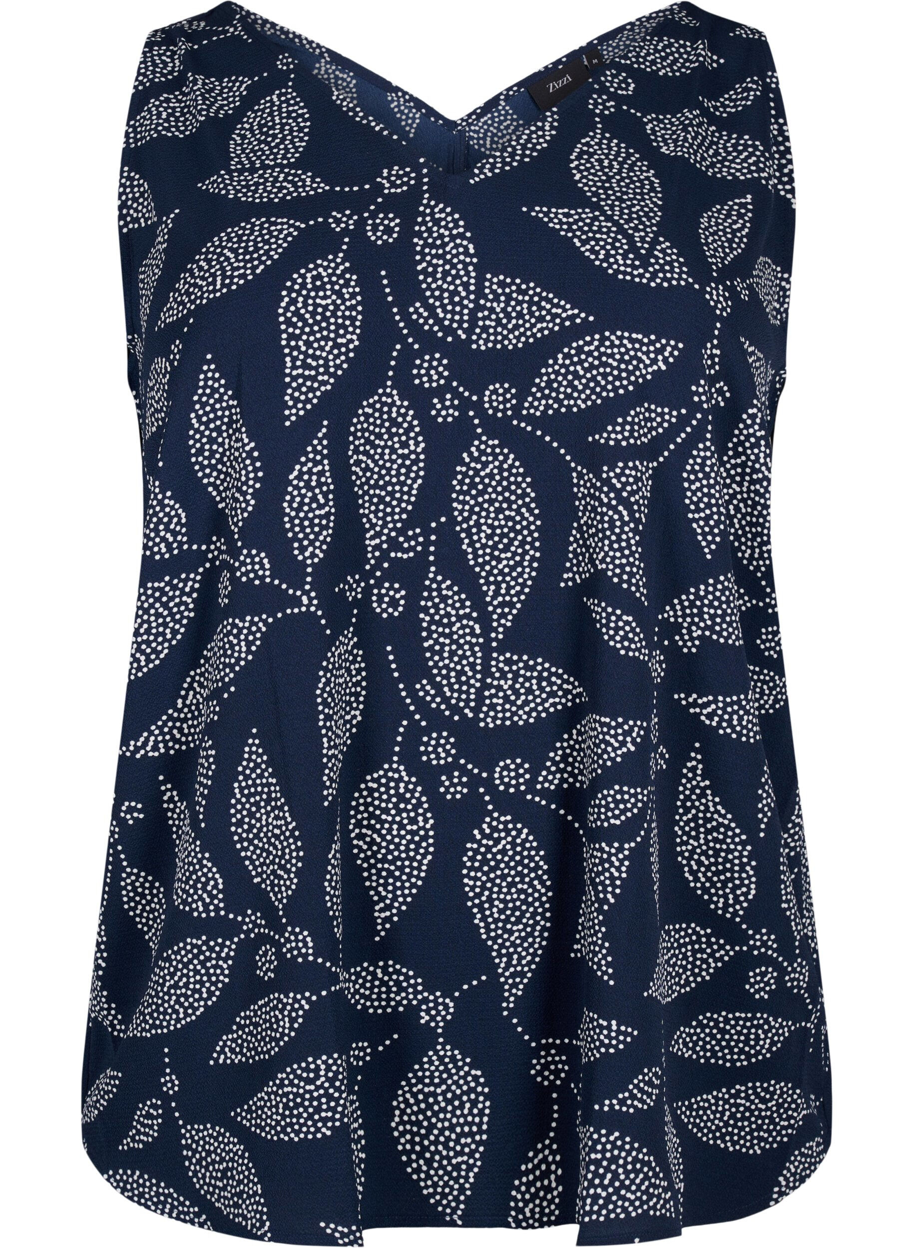 Zizzi Gedrucktes Top mit V-Ausschnitt, Navy B. w. Dot Leaf, Packshot image number 0