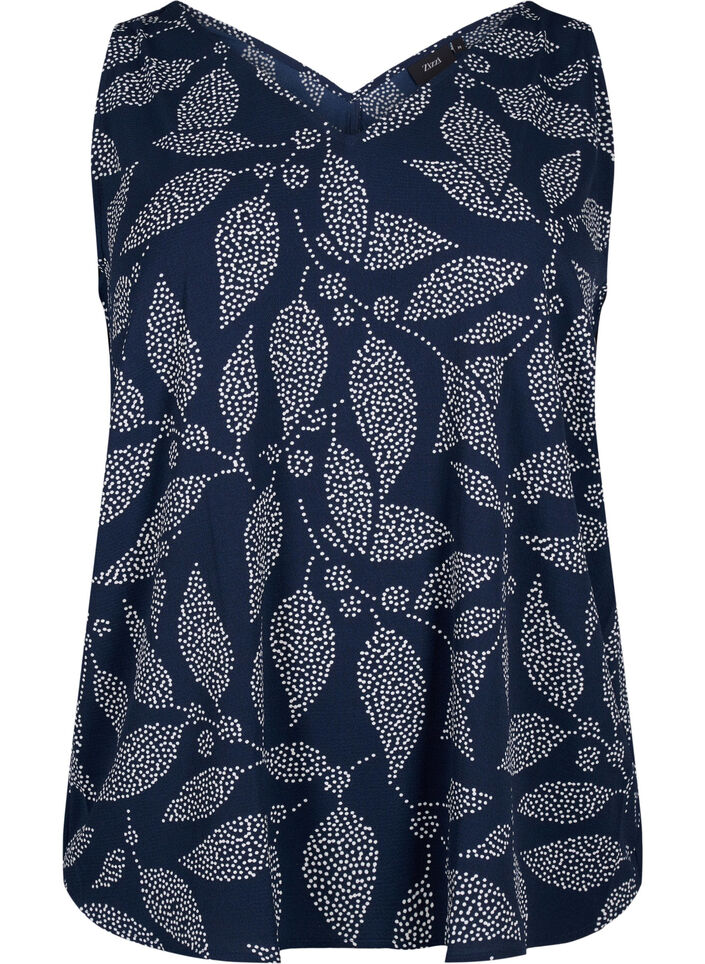 Gedrucktes Top mit V-Ausschnitt, Navy B. w. Dot Leaf, Packshot image number 0