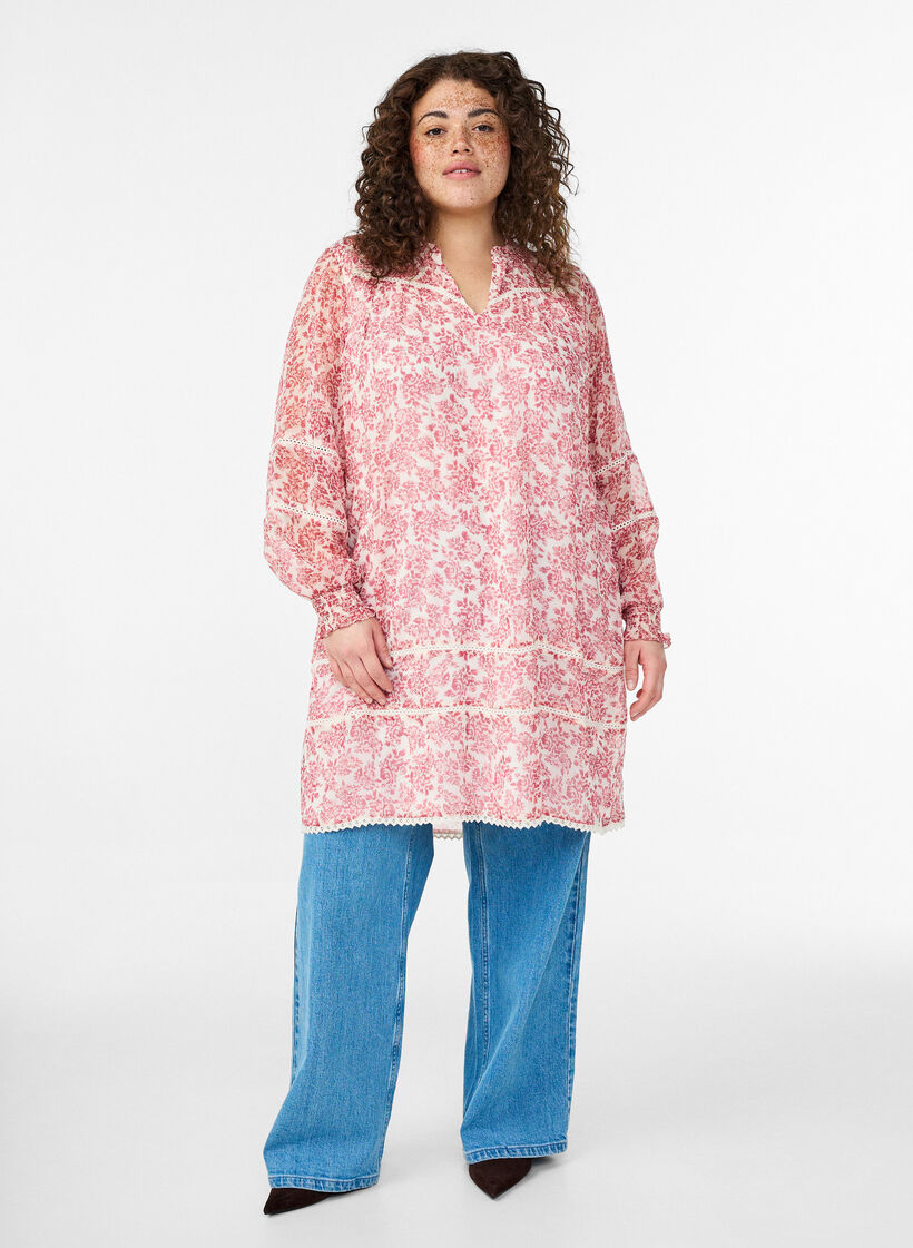 Kurzes Chiffonkleid mit H&auml;kel&shy;details, Rot, Model image number 0