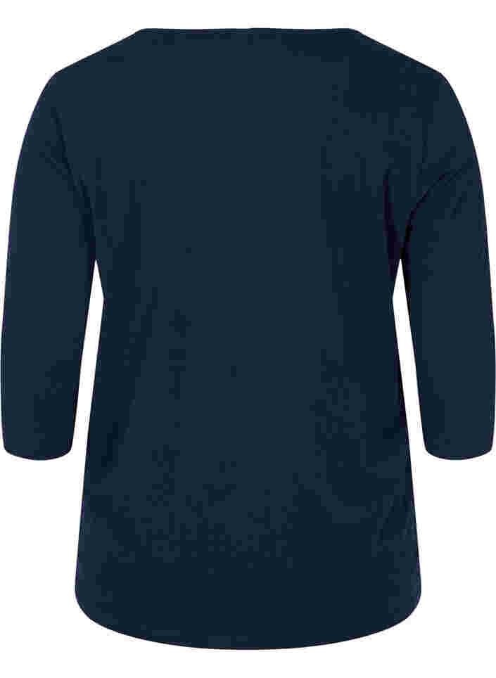 Einfarbiges T-Shirt aus Baumwolle mit 3/4-Ärmeln, Navy Blazer, Packshot image number 1