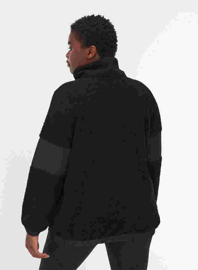 Sportjacke mit Reißverschluss aus Teddystoff, Black, Model image number 1