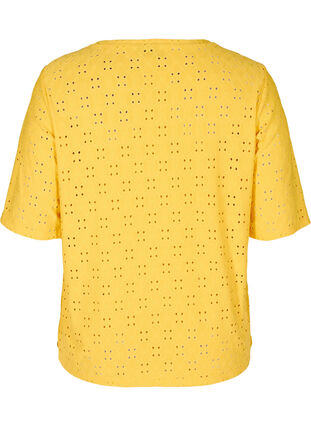 Bluse mit Lochstickerei und 2/4-Ärmeln, Mimosa, Packshot image number 1