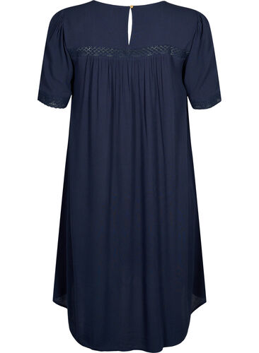 Viskose-Kleid mit Spitzenband., Navy, Packshot image number 1