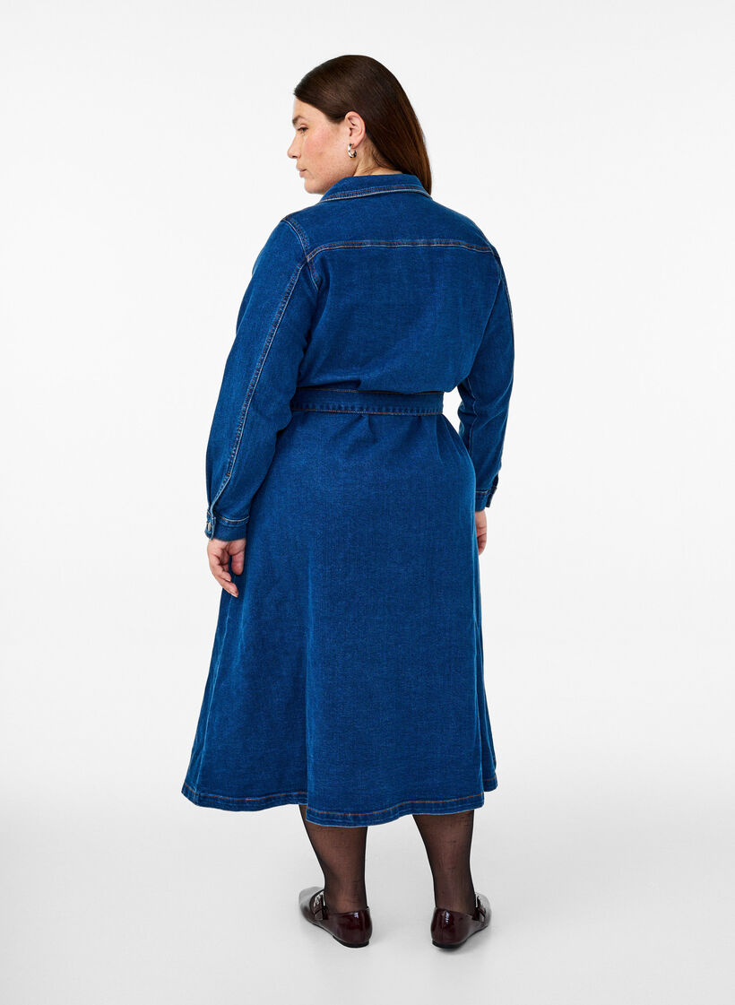 Midikleid aus Denim mit Gürtel, Dark Blue Denim, Model image number 1
