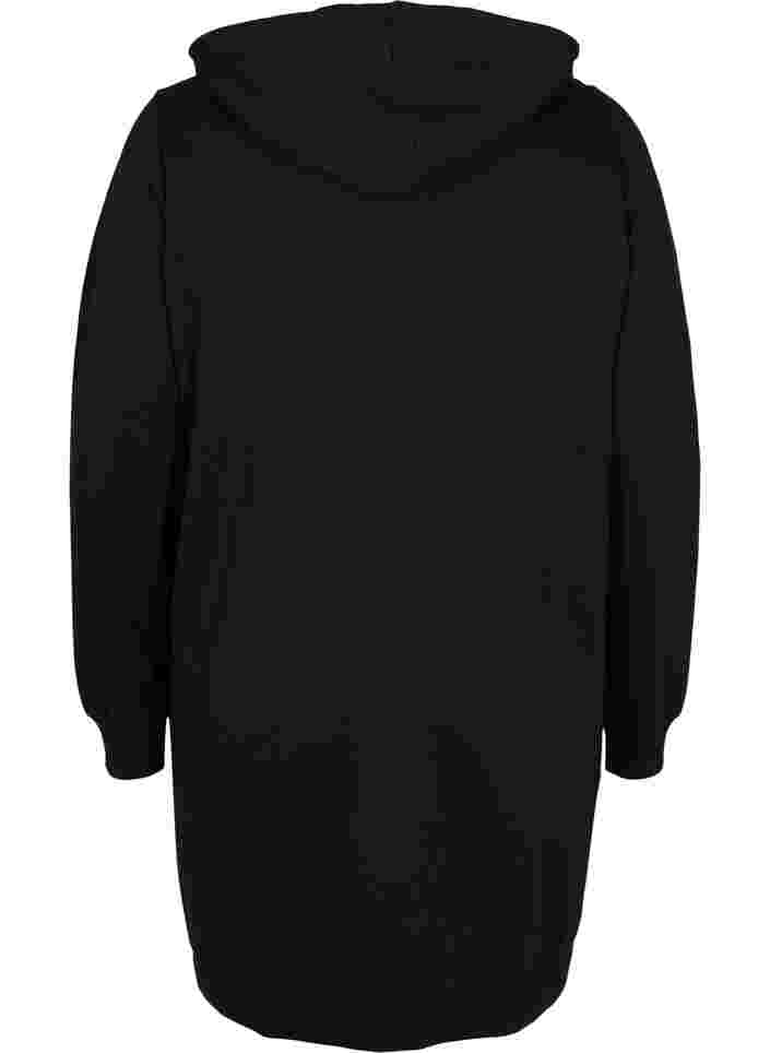 Lange Sweatjacke aus Baumwolle mit Kapuze, Black, Packshot image number 1