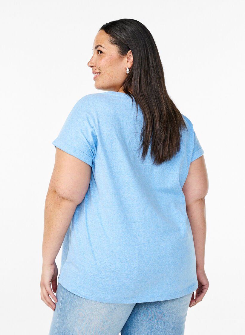 Melange T-Shirt mit kurzen Ärmeln, Blau, Model image number 2