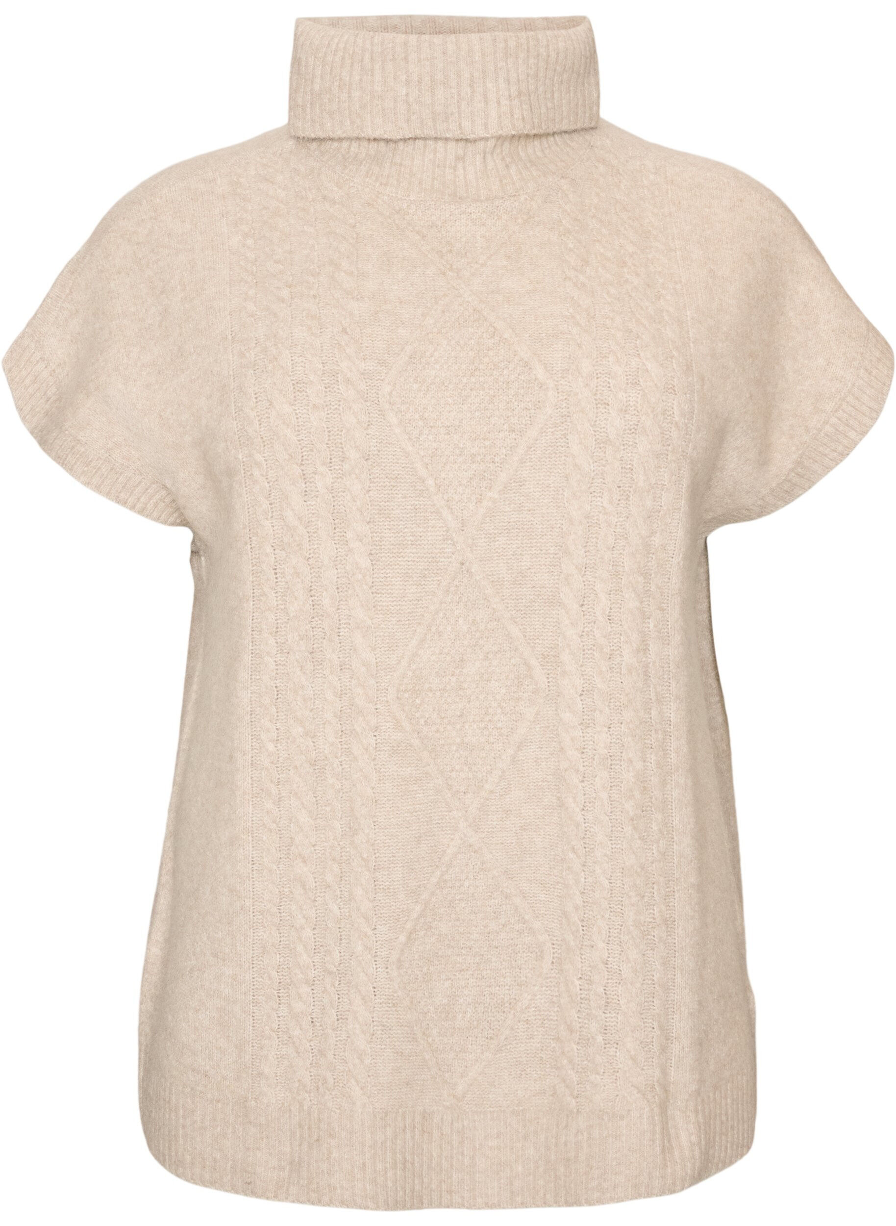 ZizziStrickweste mit Rollkragen und Zopfmuster, Beige, Packshot image number 0