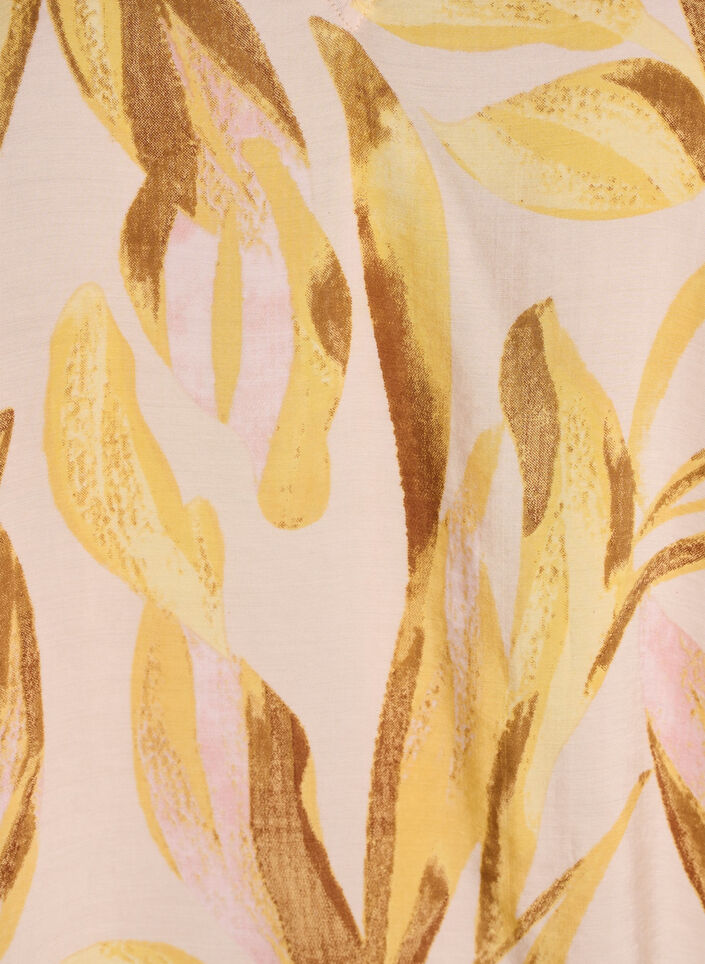 Bluse aus Viskose mit Bl&auml;tterprint und R&uuml;schendetails, Gelb, Packshot image number 2