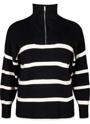 Pullover mit Streifen und hohem Kragen	, Black w. Birch, Packshot image number 0