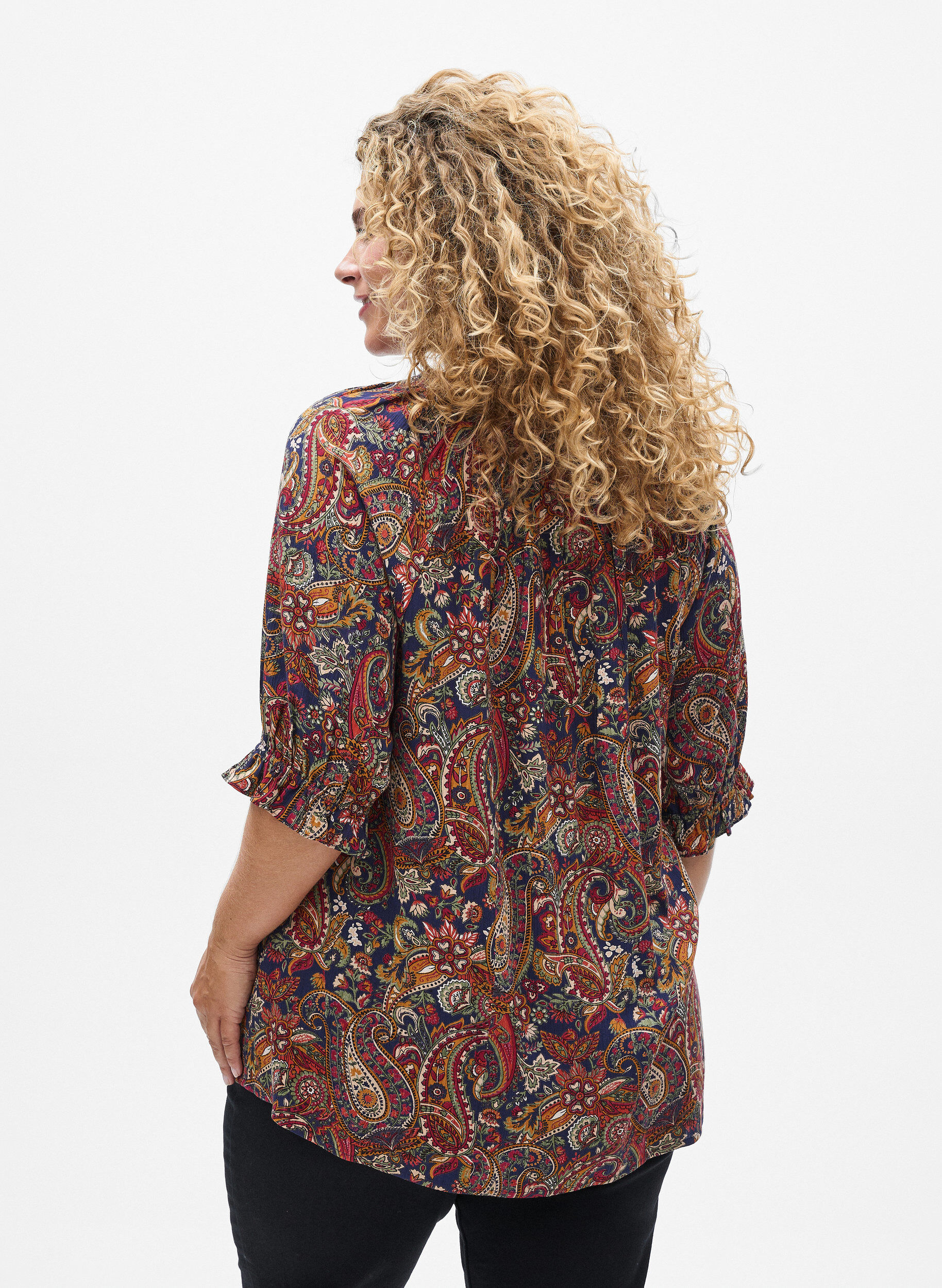 ZizziBluse aus Viskose mit Paisleymuster und Ellbogen&auml;rmeln, Blau, Model image number 2
